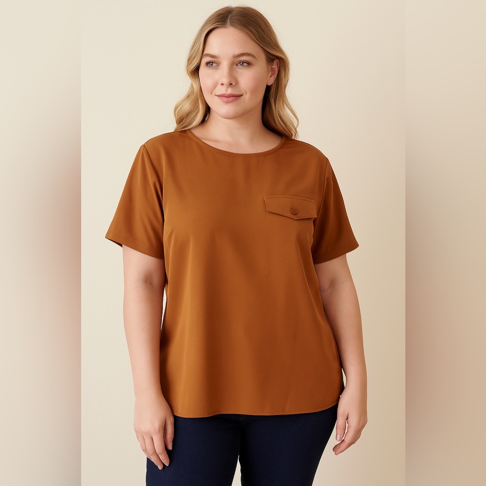 💗5 for $25💗 Vintage Maggie Sweet Women's Rust Short Sleeve Top w/ Shoulder Pads
